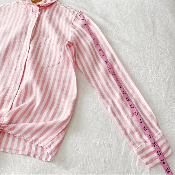 J.Crew Pink & White Stripe Toed Waist Linen Top - Picture 6 of 11